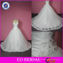 ED Bridal Top Bride Real Photo Sweetheart Pleated Beaded Handmade Flowers Ball Gown Wedding Dress in Cream Color